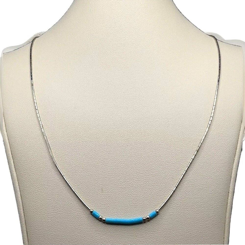 Liquid Sterling Silver .925 Thin‎ Blue Turquoise 16'' Necklace